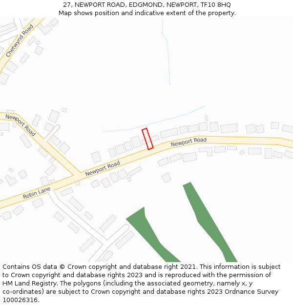 27, NEWPORT ROAD, EDGMOND, NEWPORT, TF10 8HQ: Location map and indicative extent of plot