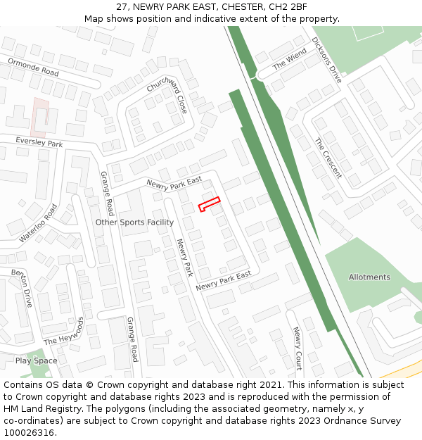 27, NEWRY PARK EAST, CHESTER, CH2 2BF: Location map and indicative extent of plot