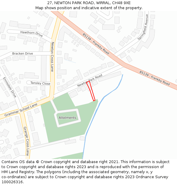 27, NEWTON PARK ROAD, WIRRAL, CH48 9XE: Location map and indicative extent of plot