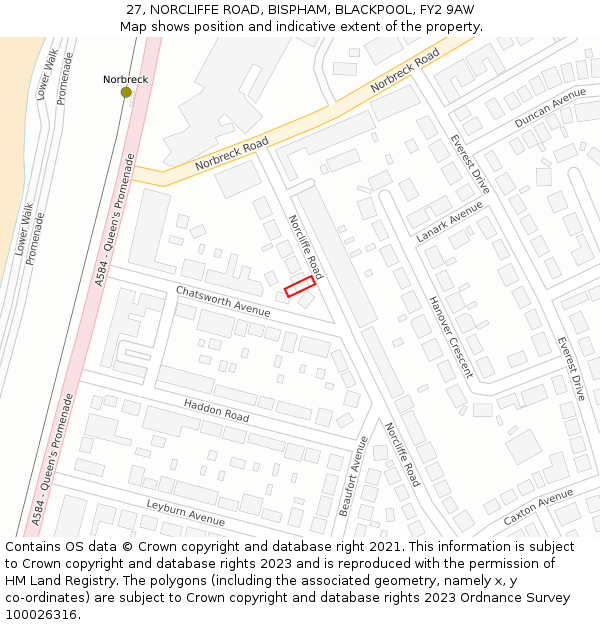 27, NORCLIFFE ROAD, BISPHAM, BLACKPOOL, FY2 9AW: Location map and indicative extent of plot