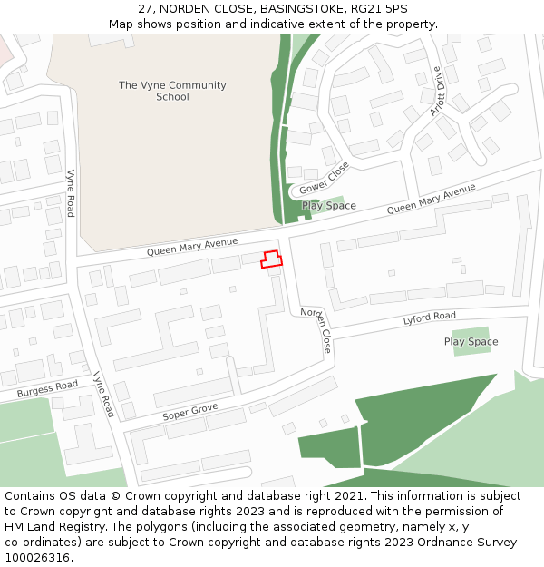 27, NORDEN CLOSE, BASINGSTOKE, RG21 5PS: Location map and indicative extent of plot