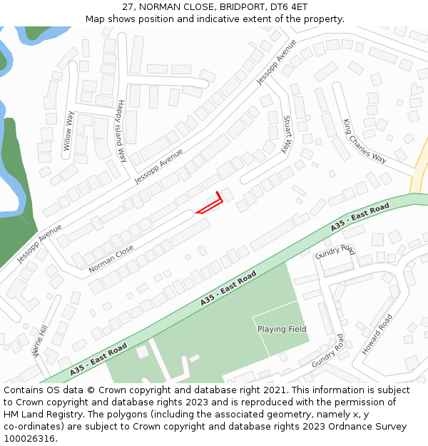 27, NORMAN CLOSE, BRIDPORT, DT6 4ET: Location map and indicative extent of plot