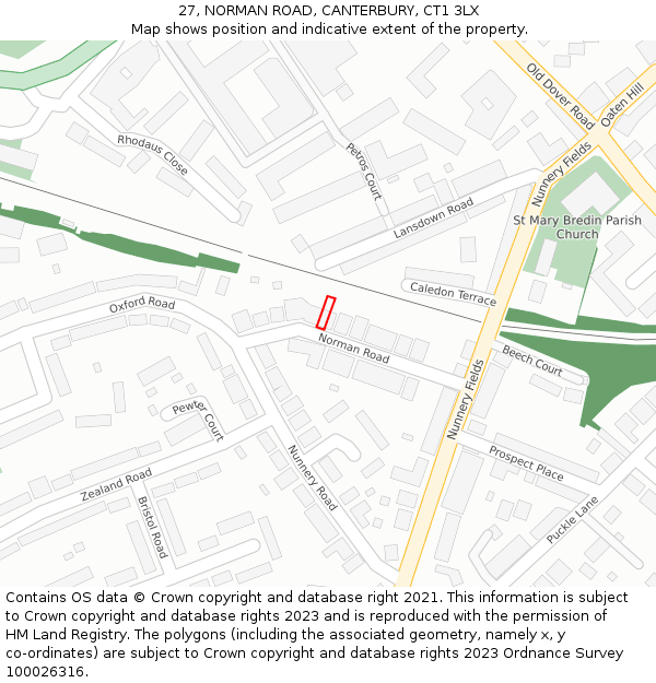 27, NORMAN ROAD, CANTERBURY, CT1 3LX: Location map and indicative extent of plot