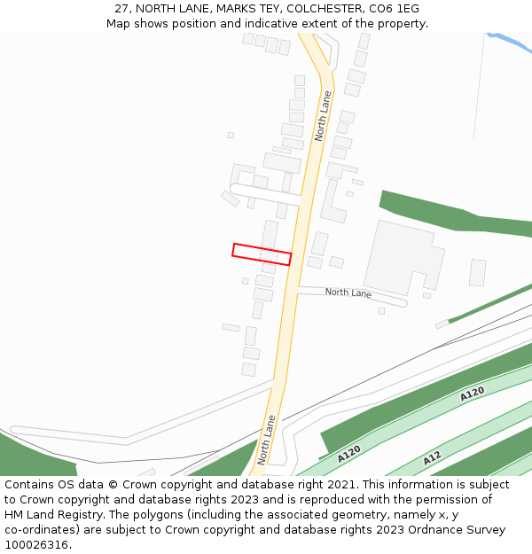 27, NORTH LANE, MARKS TEY, COLCHESTER, CO6 1EG: Location map and indicative extent of plot