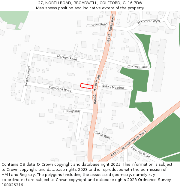 27, NORTH ROAD, BROADWELL, COLEFORD, GL16 7BW: Location map and indicative extent of plot