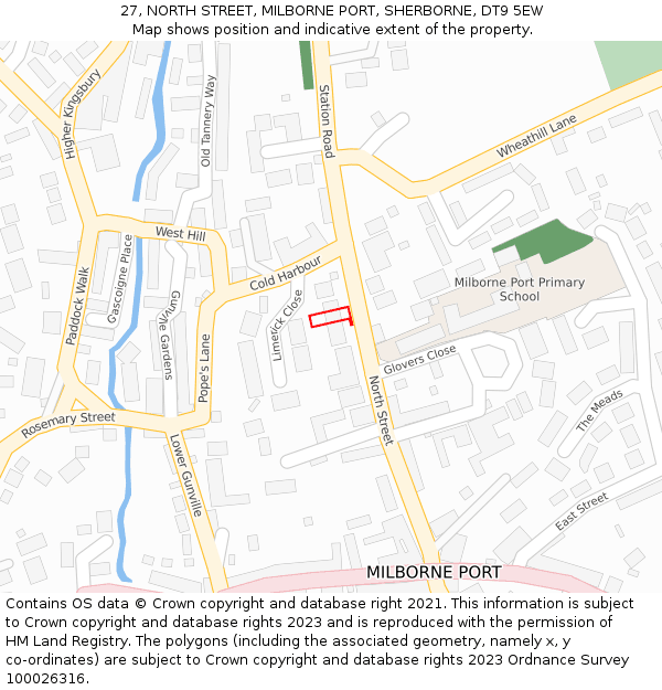 27, NORTH STREET, MILBORNE PORT, SHERBORNE, DT9 5EW: Location map and indicative extent of plot