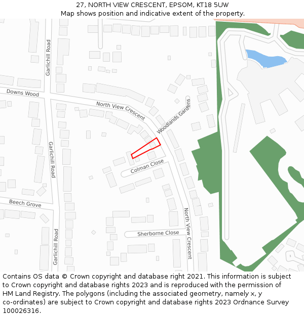 27, NORTH VIEW CRESCENT, EPSOM, KT18 5UW: Location map and indicative extent of plot