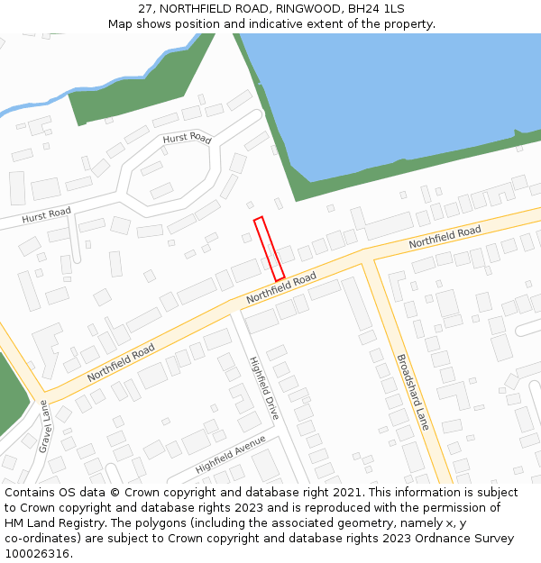 27, NORTHFIELD ROAD, RINGWOOD, BH24 1LS: Location map and indicative extent of plot