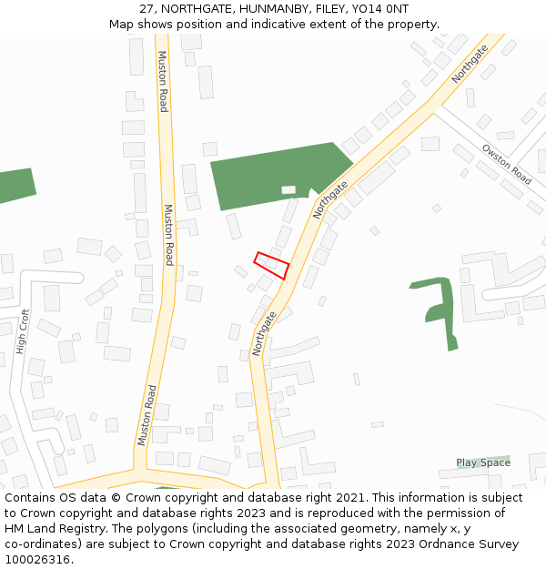 27, NORTHGATE, HUNMANBY, FILEY, YO14 0NT: Location map and indicative extent of plot