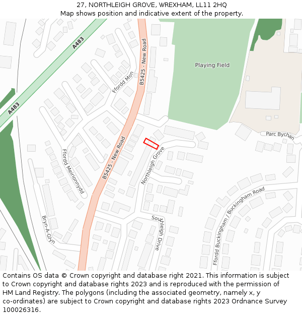 27, NORTHLEIGH GROVE, WREXHAM, LL11 2HQ: Location map and indicative extent of plot