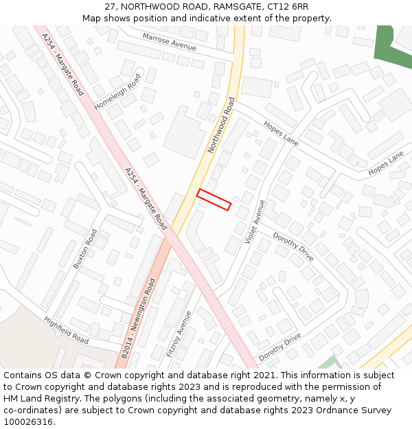 27, NORTHWOOD ROAD, RAMSGATE, CT12 6RR: Location map and indicative extent of plot