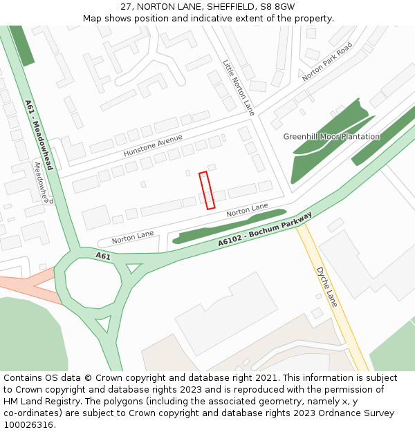 27, NORTON LANE, SHEFFIELD, S8 8GW: Location map and indicative extent of plot