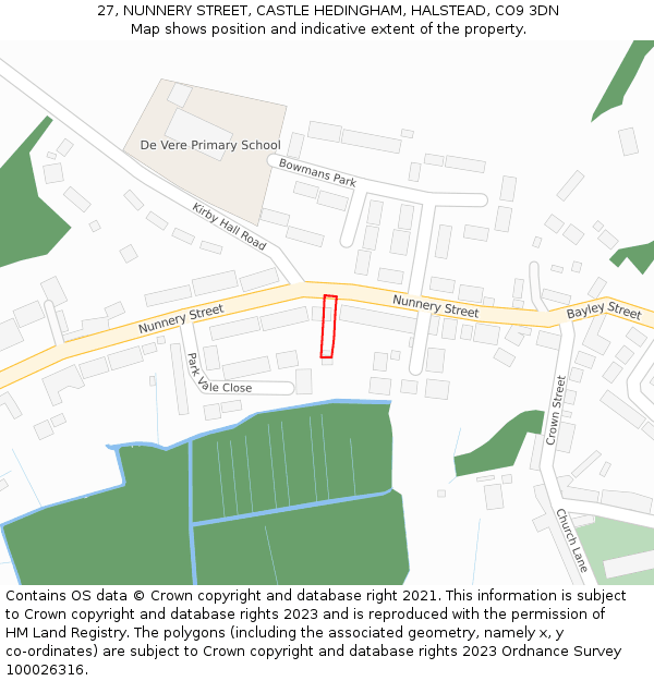 27, NUNNERY STREET, CASTLE HEDINGHAM, HALSTEAD, CO9 3DN: Location map and indicative extent of plot