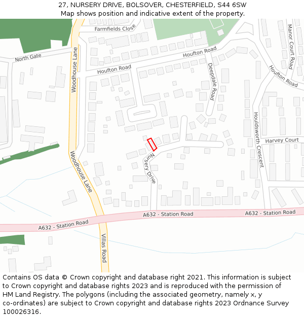27, NURSERY DRIVE, BOLSOVER, CHESTERFIELD, S44 6SW: Location map and indicative extent of plot