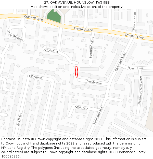 27, OAK AVENUE, HOUNSLOW, TW5 9EB: Location map and indicative extent of plot