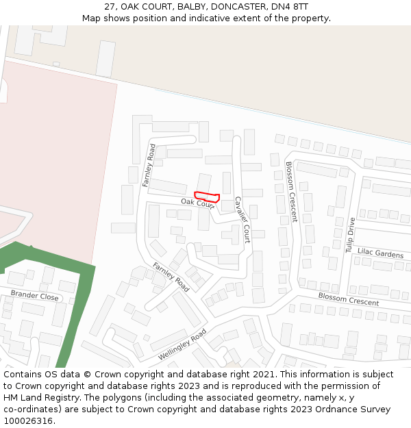 27, OAK COURT, BALBY, DONCASTER, DN4 8TT: Location map and indicative extent of plot