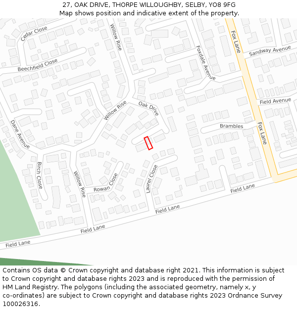 27, OAK DRIVE, THORPE WILLOUGHBY, SELBY, YO8 9FG: Location map and indicative extent of plot