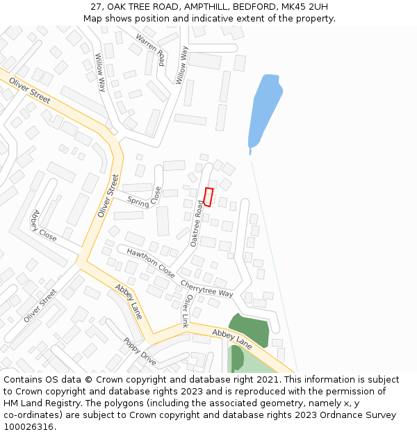 27, OAK TREE ROAD, AMPTHILL, BEDFORD, MK45 2UH: Location map and indicative extent of plot