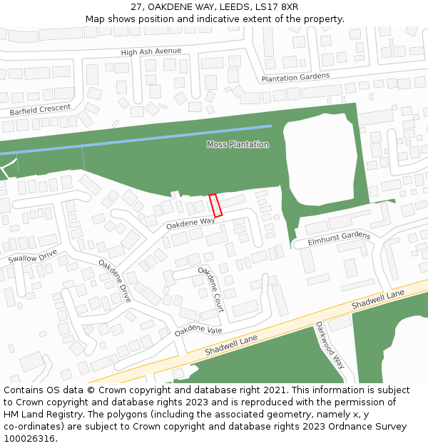 27, OAKDENE WAY, LEEDS, LS17 8XR: Location map and indicative extent of plot