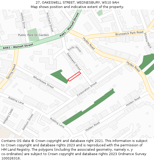 27, OAKESWELL STREET, WEDNESBURY, WS10 9AH: Location map and indicative extent of plot