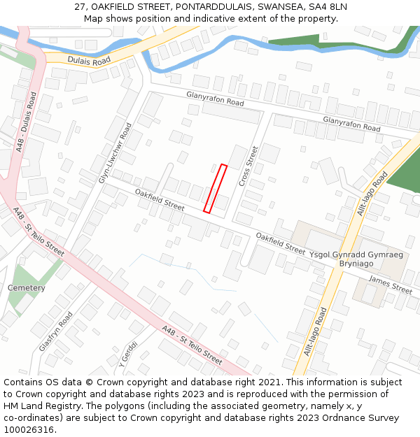 27, OAKFIELD STREET, PONTARDDULAIS, SWANSEA, SA4 8LN: Location map and indicative extent of plot