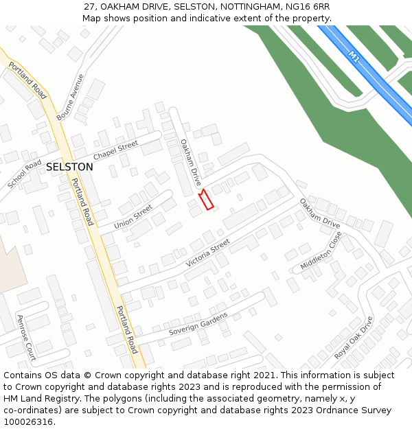 27, OAKHAM DRIVE, SELSTON, NOTTINGHAM, NG16 6RR: Location map and indicative extent of plot