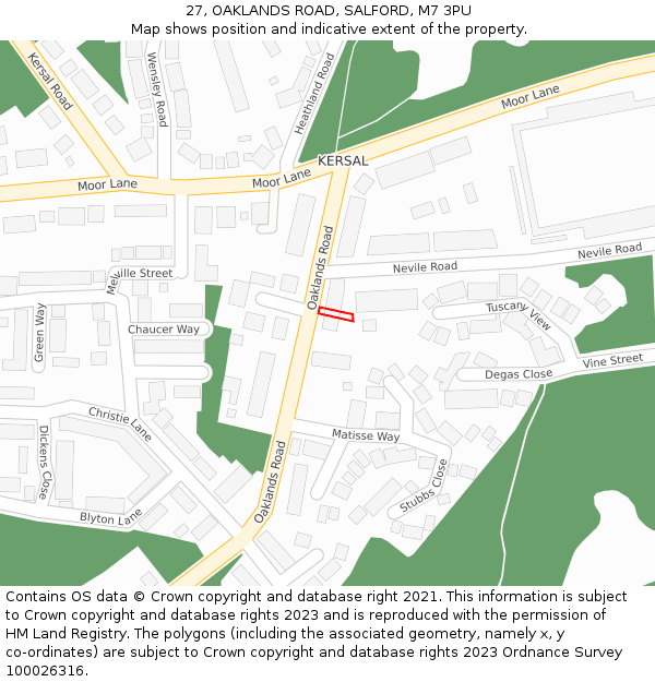 27, OAKLANDS ROAD, SALFORD, M7 3PU: Location map and indicative extent of plot