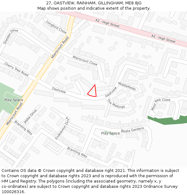 27, OASTVIEW, RAINHAM, GILLINGHAM, ME8 8JG: Location map and indicative extent of plot
