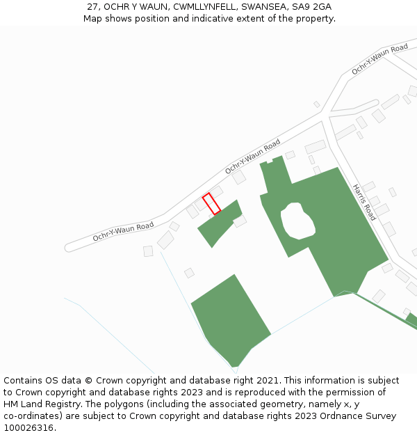27, OCHR Y WAUN, CWMLLYNFELL, SWANSEA, SA9 2GA: Location map and indicative extent of plot