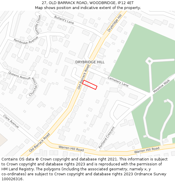 27, OLD BARRACK ROAD, WOODBRIDGE, IP12 4ET: Location map and indicative extent of plot