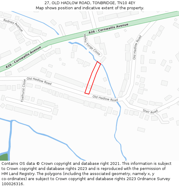 27, OLD HADLOW ROAD, TONBRIDGE, TN10 4EY: Location map and indicative extent of plot