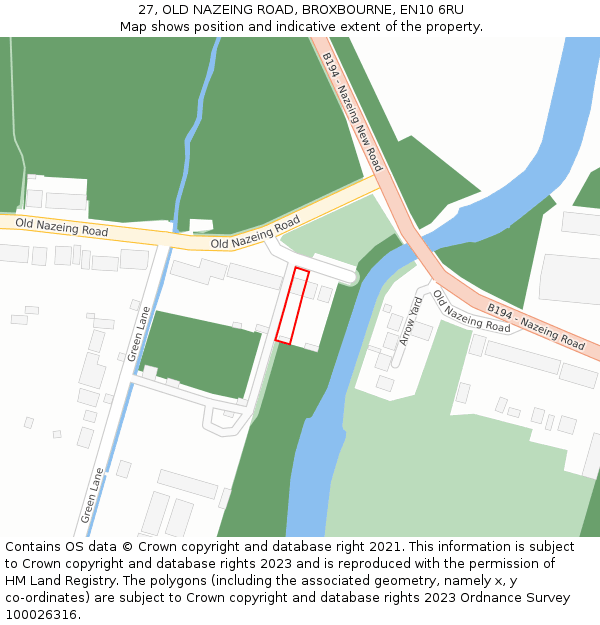 27, OLD NAZEING ROAD, BROXBOURNE, EN10 6RU: Location map and indicative extent of plot