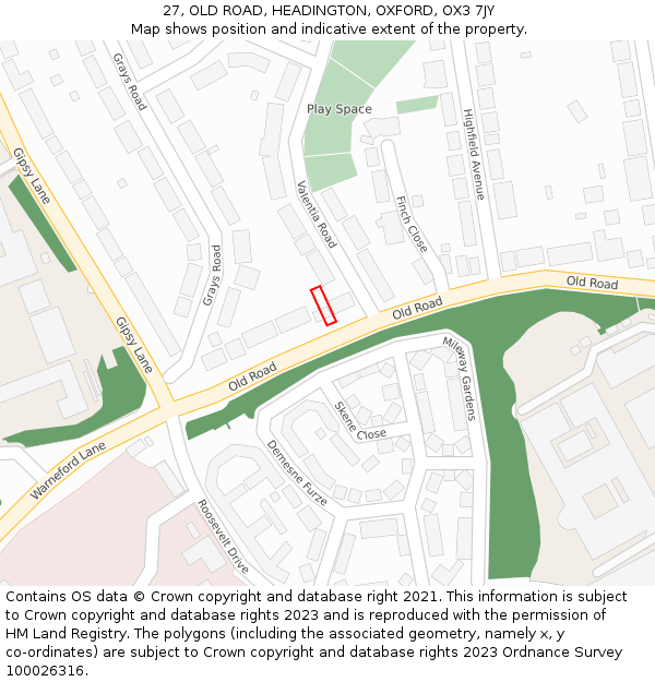 27, OLD ROAD, HEADINGTON, OXFORD, OX3 7JY: Location map and indicative extent of plot