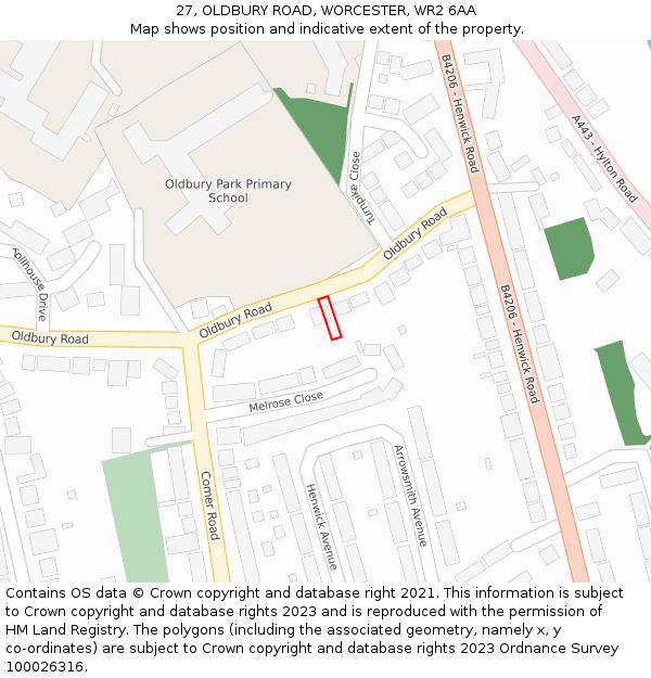 27, OLDBURY ROAD, WORCESTER, WR2 6AA: Location map and indicative extent of plot
