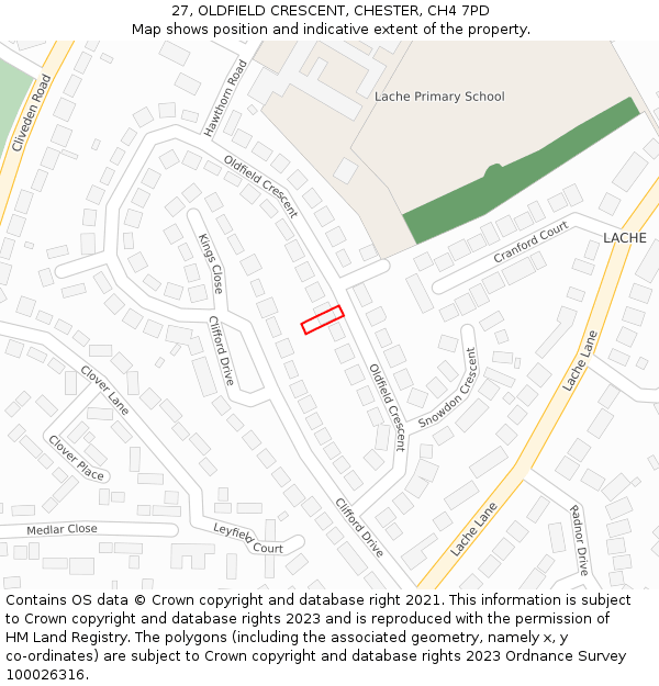 27, OLDFIELD CRESCENT, CHESTER, CH4 7PD: Location map and indicative extent of plot