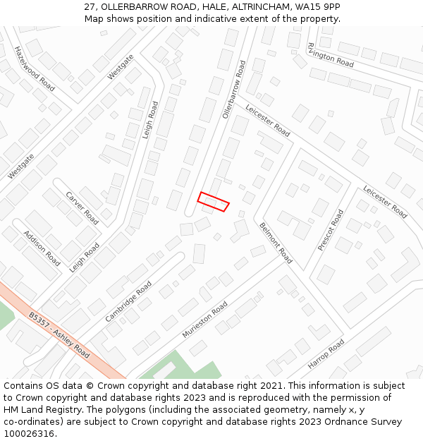 27, OLLERBARROW ROAD, HALE, ALTRINCHAM, WA15 9PP: Location map and indicative extent of plot