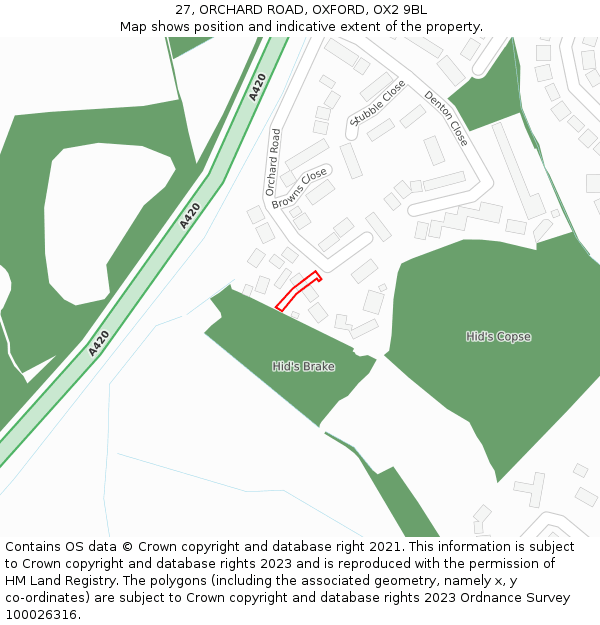 27, ORCHARD ROAD, OXFORD, OX2 9BL: Location map and indicative extent of plot