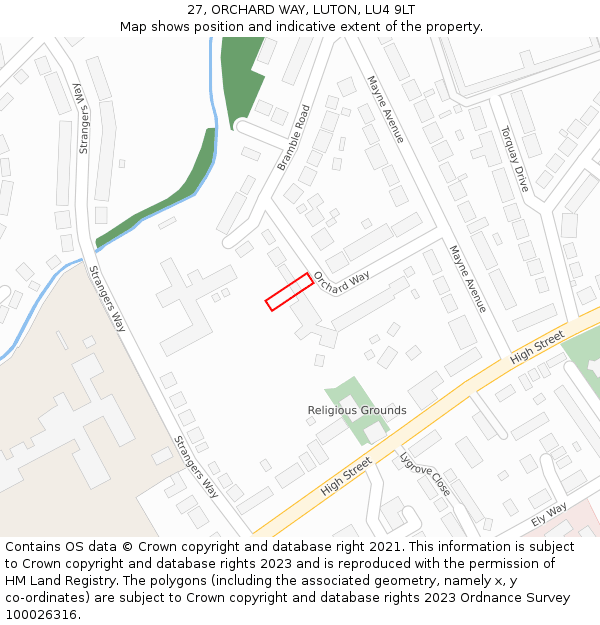 27, ORCHARD WAY, LUTON, LU4 9LT: Location map and indicative extent of plot