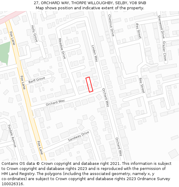 27, ORCHARD WAY, THORPE WILLOUGHBY, SELBY, YO8 9NB: Location map and indicative extent of plot