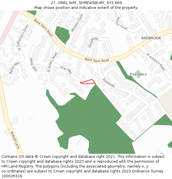 27, ORIEL WAY, SHREWSBURY, SY3 6AS: Location map and indicative extent of plot