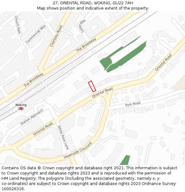 27, ORIENTAL ROAD, WOKING, GU22 7AH: Location map and indicative extent of plot