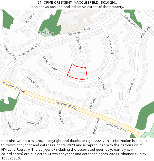 27, ORME CRESCENT, MACCLESFIELD, SK10 2HU: Location map and indicative extent of plot