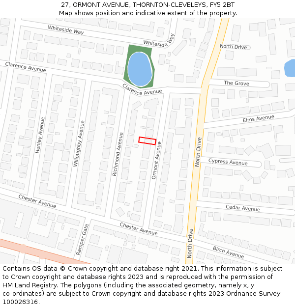 27, ORMONT AVENUE, THORNTON-CLEVELEYS, FY5 2BT: Location map and indicative extent of plot