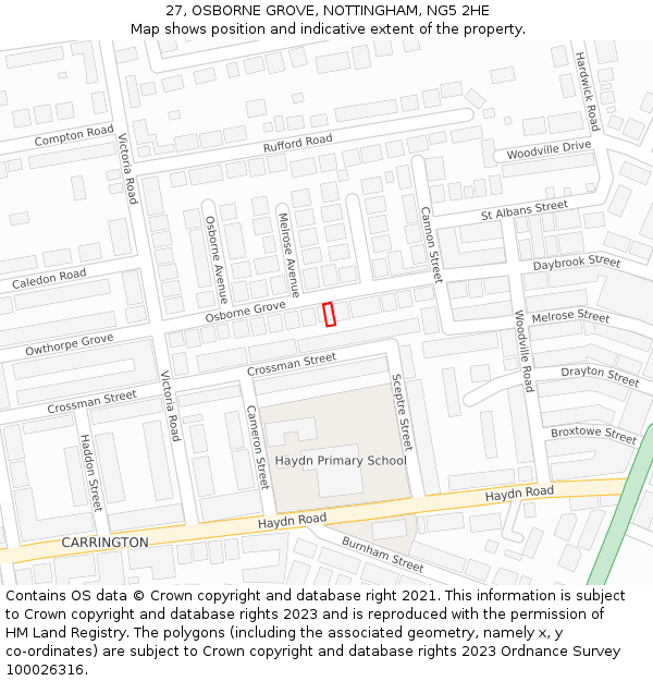 27, OSBORNE GROVE, NOTTINGHAM, NG5 2HE: Location map and indicative extent of plot
