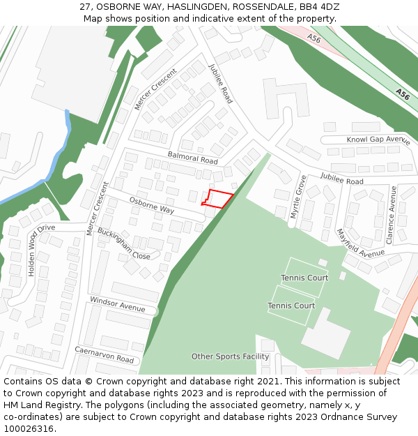 27, OSBORNE WAY, HASLINGDEN, ROSSENDALE, BB4 4DZ: Location map and indicative extent of plot