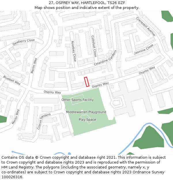 27, OSPREY WAY, HARTLEPOOL, TS26 0ZF: Location map and indicative extent of plot