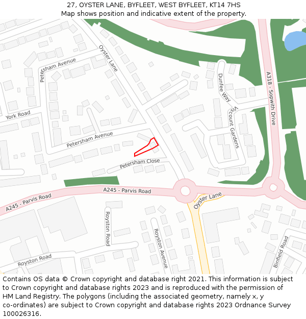 27, OYSTER LANE, BYFLEET, WEST BYFLEET, KT14 7HS: Location map and indicative extent of plot