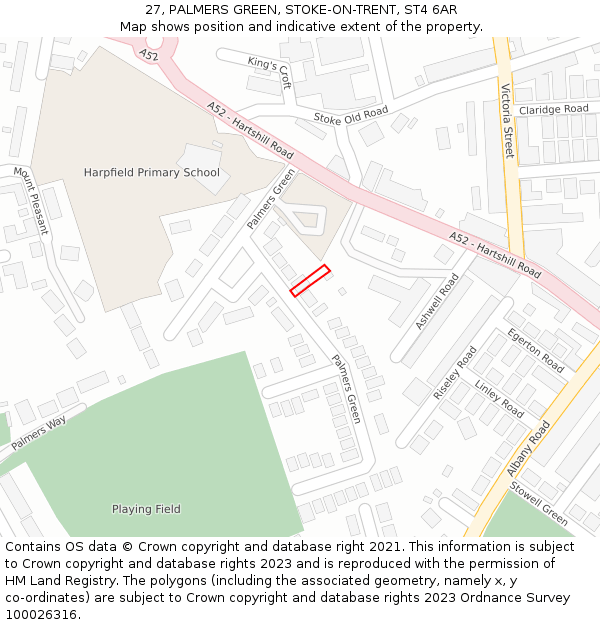 27, PALMERS GREEN, STOKE-ON-TRENT, ST4 6AR: Location map and indicative extent of plot