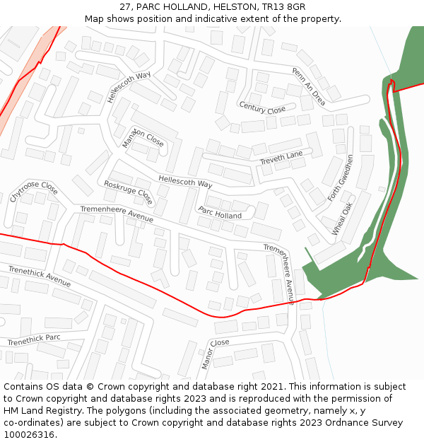 27, PARC HOLLAND, HELSTON, TR13 8GR: Location map and indicative extent of plot