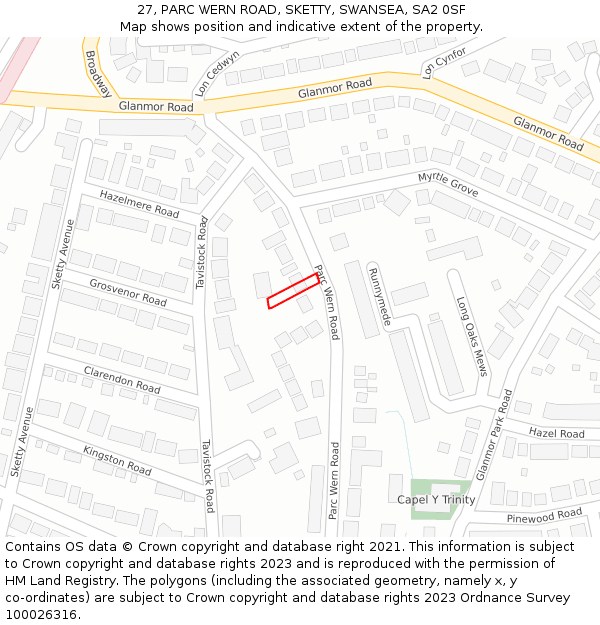 27, PARC WERN ROAD, SKETTY, SWANSEA, SA2 0SF: Location map and indicative extent of plot